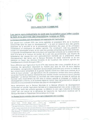 Déclaration commune des organisations de la société civile sur les parcs-agro-industriels cover